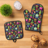 Kawaii Cactus Oven Mitt Set (Top down)