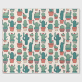 Kawaii Cactus Patroon Ontwerp Cadeaupapier (Vlak)
