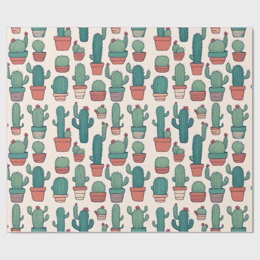 Kawaii Cactus Patroon Ontwerp Cadeaupapier (Vlak)