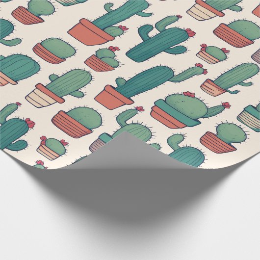 Kawaii Cactus Patroon Ontwerp Cadeaupapier (Hoek)