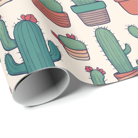 Kawaii Cactus Patroon Ontwerp Cadeaupapier (Rol Hoek)