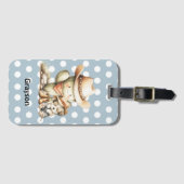 Kawaii Cactus Sleeping Puppy Dog Blue Polka Dot Bagagelabel (Voorkant (horizontaal))