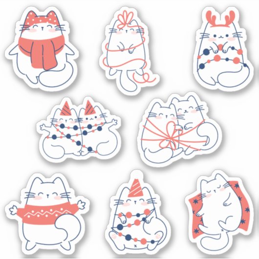 Kawaii Cadeau Vakantie Winter Kat Vinyl Stickers (Voorkant)