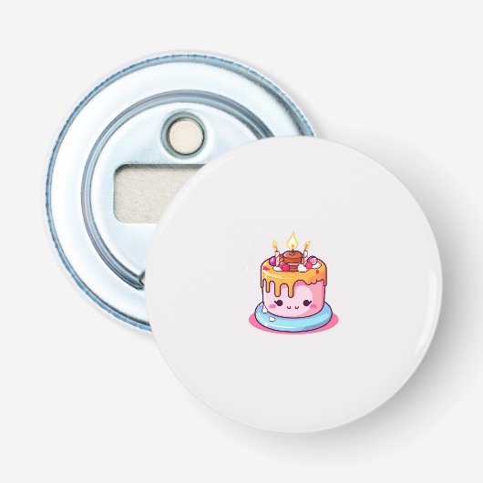 Kawaii cake flesopener, cute ronde button flesopener (Voorkant)