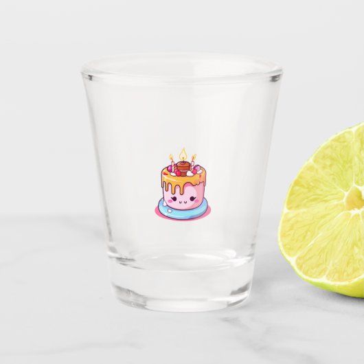 Kawaii cake glas, cute rond shot glas (Voorkant)