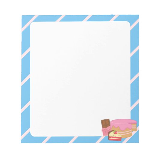 Kawaii Cake on a Striped Background Notitieblok (Voorkant)