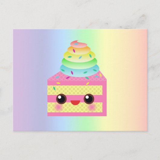Kawaii Cake Pink Rainbow Sprinkles Fun Dessert Briefkaart (Voorkant)