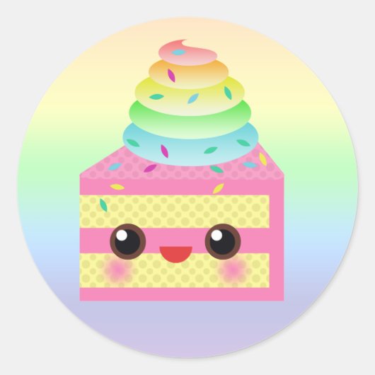 Kawaii Cake Pink Rainbow Sprinkles Fun Dessert Ronde Sticker (Voorkant)