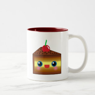 Kawaii Cake Taart Chocolade Vanille Crème Kers Lek Tweekleurige Koffiemok