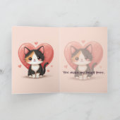 Kawaii Calico Cat Heart Valentine Design Bedankkaart (Binnen)