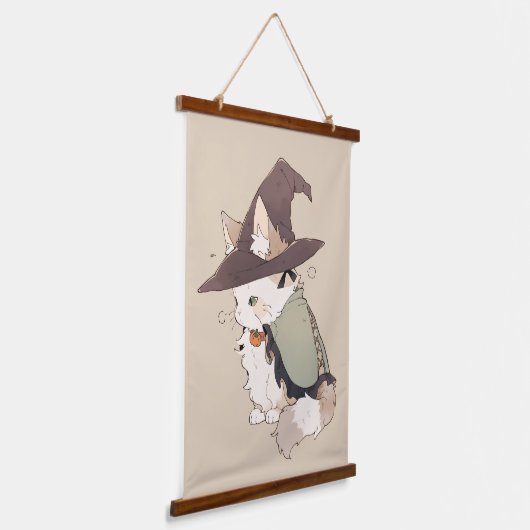 Kawaii Calico Cat Speel een heks Hangend Wandkleed (Gebogen)