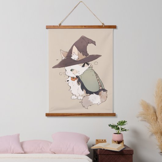 Kawaii Calico Cat Speel een heks Hangend Wandkleed (Slaapkamer)