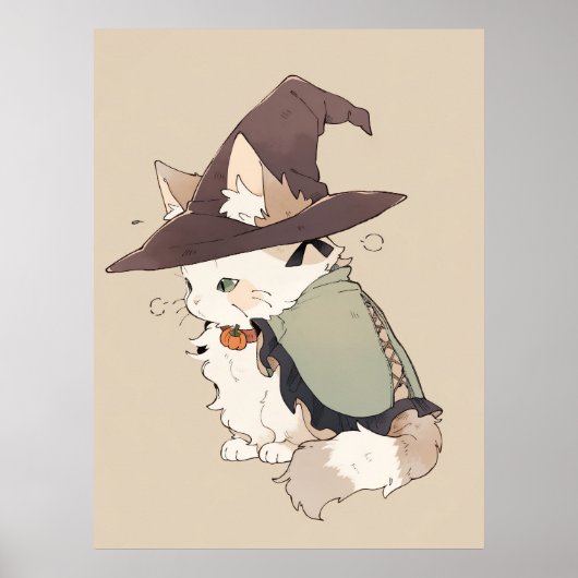 Kawaii Calico Cat Speel een heks Poster (Voorkant)