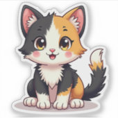 Kawaii Calico Cat Sticker – Schattigee kunst voor  (Voorkant)
