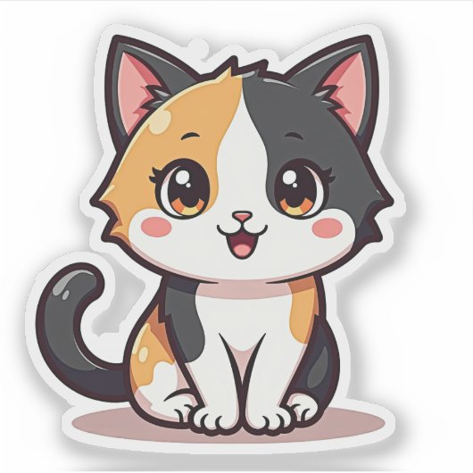 Kawaii Calico kat met hart ogen Sticker (Voorkant)