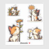 Kawaii Calico Katten en Bloemen Sticker Set (Vel)