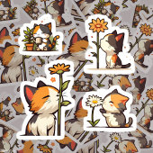 Kawaii Calico Katten en Bloemen Sticker Set