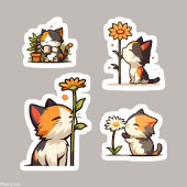 Kawaii Calico Katten en Bloemen Sticker Set