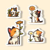 Kawaii Calico Katten en Bloemen Sticker Set