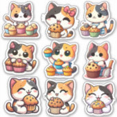 kawaii calico kattenmuffin Custom-Cut Vinyl Sticke Sticker (Voorkant)