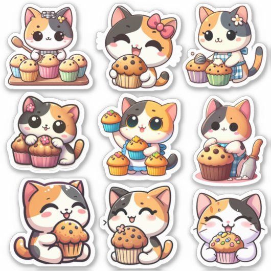 kawaii calico kattenmuffin Custom-Cut Vinyl Sticke Sticker (Voorkant)