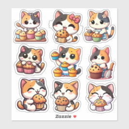 kawaii calico kattenmuffin Custom-Cut Vinyl Sticke Sticker