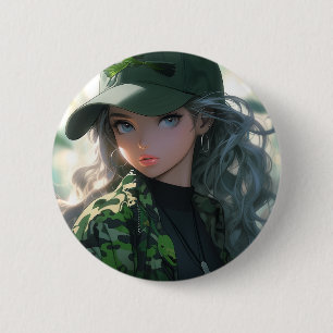 Kawaii Camouflage Militaire Jager Drill Anime Meis Ronde Button 5,7 Cm