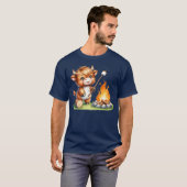 Kawaii Camping Highland Koe Roosteren Marshmallows T-shirt (Voorkant volledig)