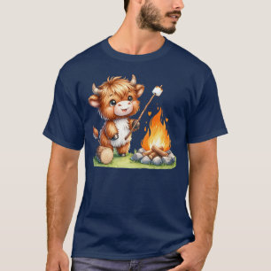 Kawaii Camping Highland Koe Roosteren Marshmallows T-shirt