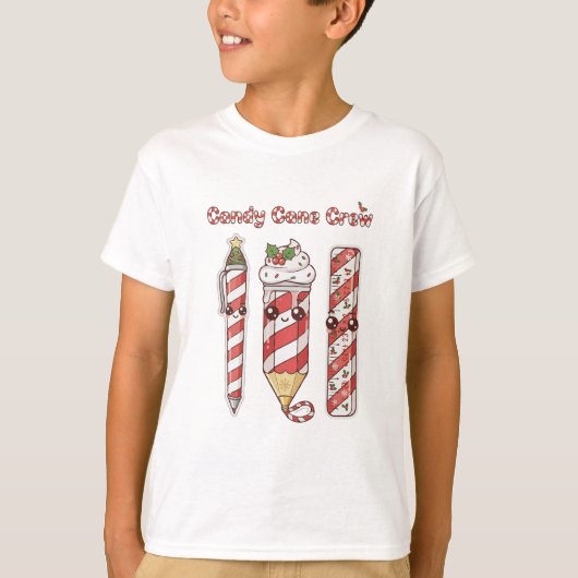 Kawaii Candy Cane Crew | Cute Kerstschool T-shirt (Voorkant)
