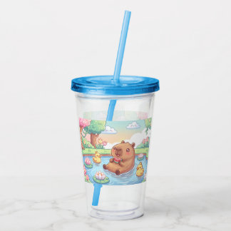 Kawaii capy in een vijver acryl drinkbeker