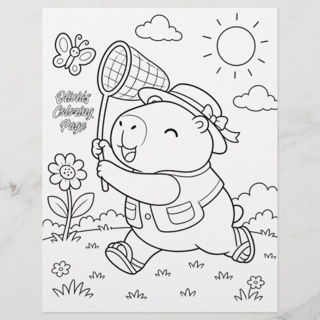 Kawaii Capybara Aangepaste Kleurplaat (Voorkant)