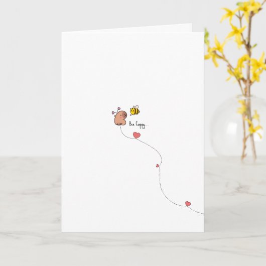 Kawaii Capybara Bij Pun Valentijnsdag Kaart (Gele Bloem)