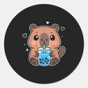 Kawaii Capybara Boba Drink Japans Schattige Anime  Ronde Sticker