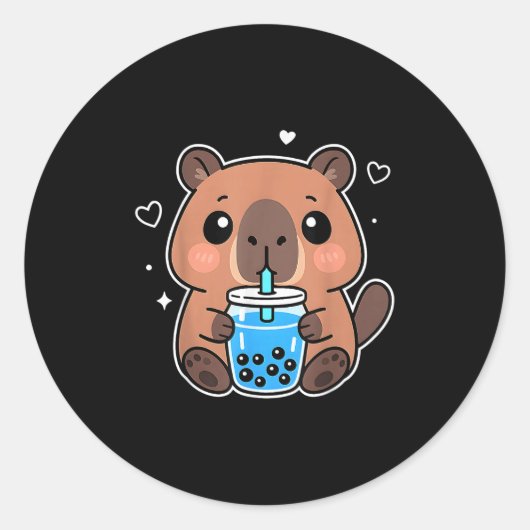Kawaii Capybara Boba Drink Japans Schattige Anime  Ronde Sticker (Voorkant)