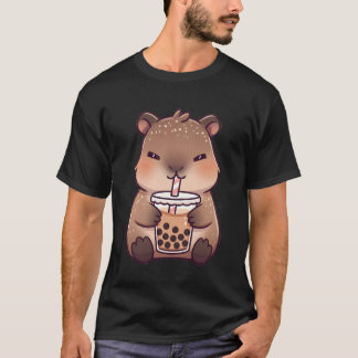 Kawaii Capybara Drinking Milk Tea T-shirt