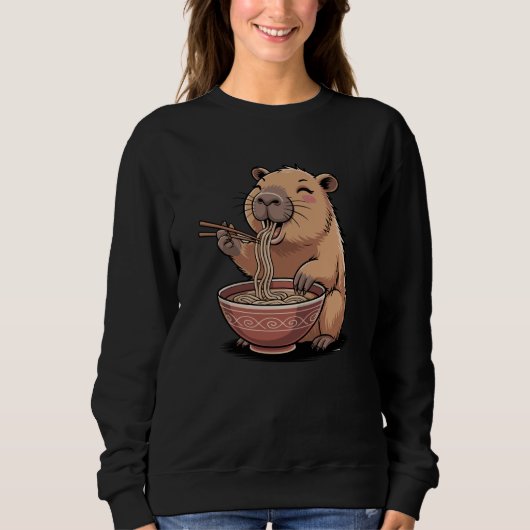 Kawaii Capybara Eating Ramen Funny Japanese Noodle Trui (Voorkant)
