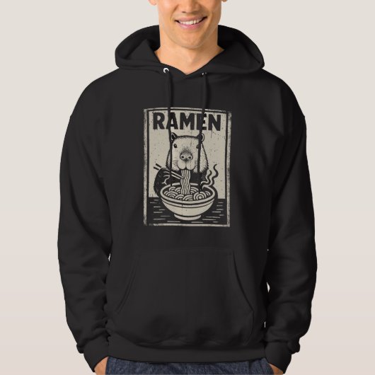 Kawaii Capybara Eating Ramen Japanese Noodles Anim Hoodie (Voorkant)