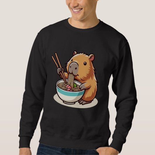Kawaii Capybara Eating Ramen Noodles Cute Capybara Trui (Voorkant)