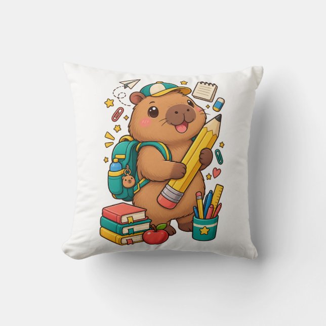 Kawaii Capybara Schoolbenodigdheden Worp Kussen (Voorkant)