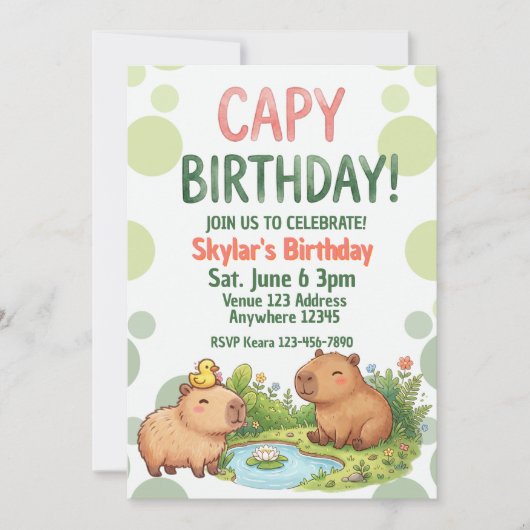 Kawaii Capybara Verjaardag Kaart (Voorkant)