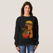 Kawaii Capybara with Burger Hat Eating Japanese Ra Trui (Voorkant volledig)