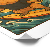 Kawaii Capyra Great Wave Capy Surfing Japan Animat Poster (Hoek)