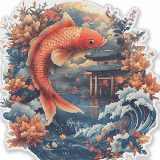 Kawaii Carp Dragon Gate Sticker (Voorkant)