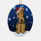 Kawaii Cartoon Airedale Terrier met kerstversierin Keramisch Ornament (Rechts)