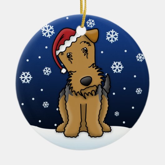 Kawaii Cartoon Airedale Terrier met kerstversierin Keramisch Ornament (Voorkant)
