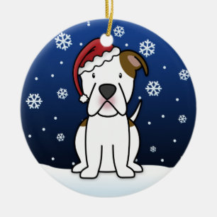 Kawaii Cartoon American Bulldog Kerstmis Keramisch Ornament