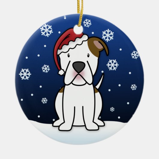 Kawaii Cartoon American Bulldog Kerstmis Keramisch Ornament (Voorkant)