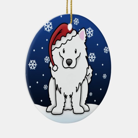 Kawaii Cartoon American Eskimo Dog Kerstmis Keramisch Ornament (Rechts)