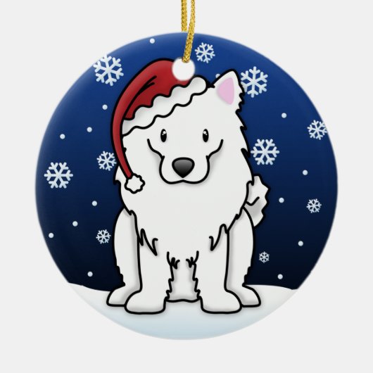 Kawaii Cartoon American Eskimo Dog Kerstmis Keramisch Ornament (Voorkant)